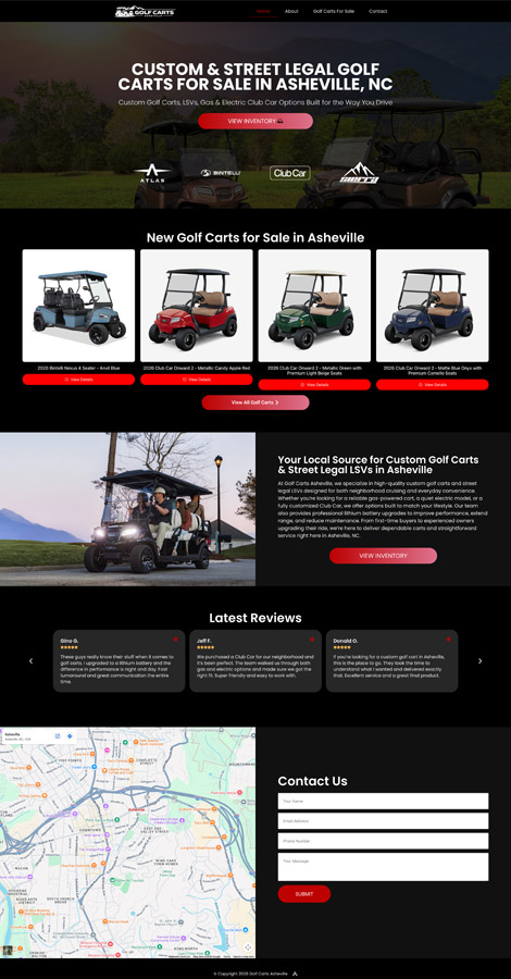 Example of a custom golf cart dealership website designed by Bugglo