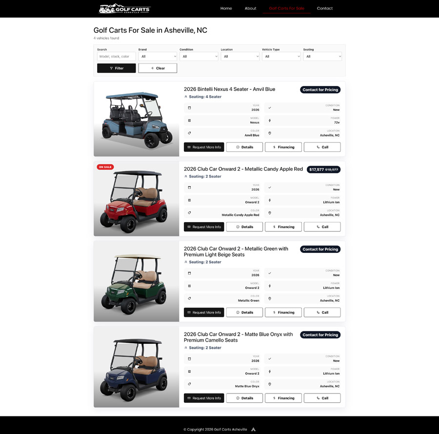 Golf cart inventory catalog on desktop