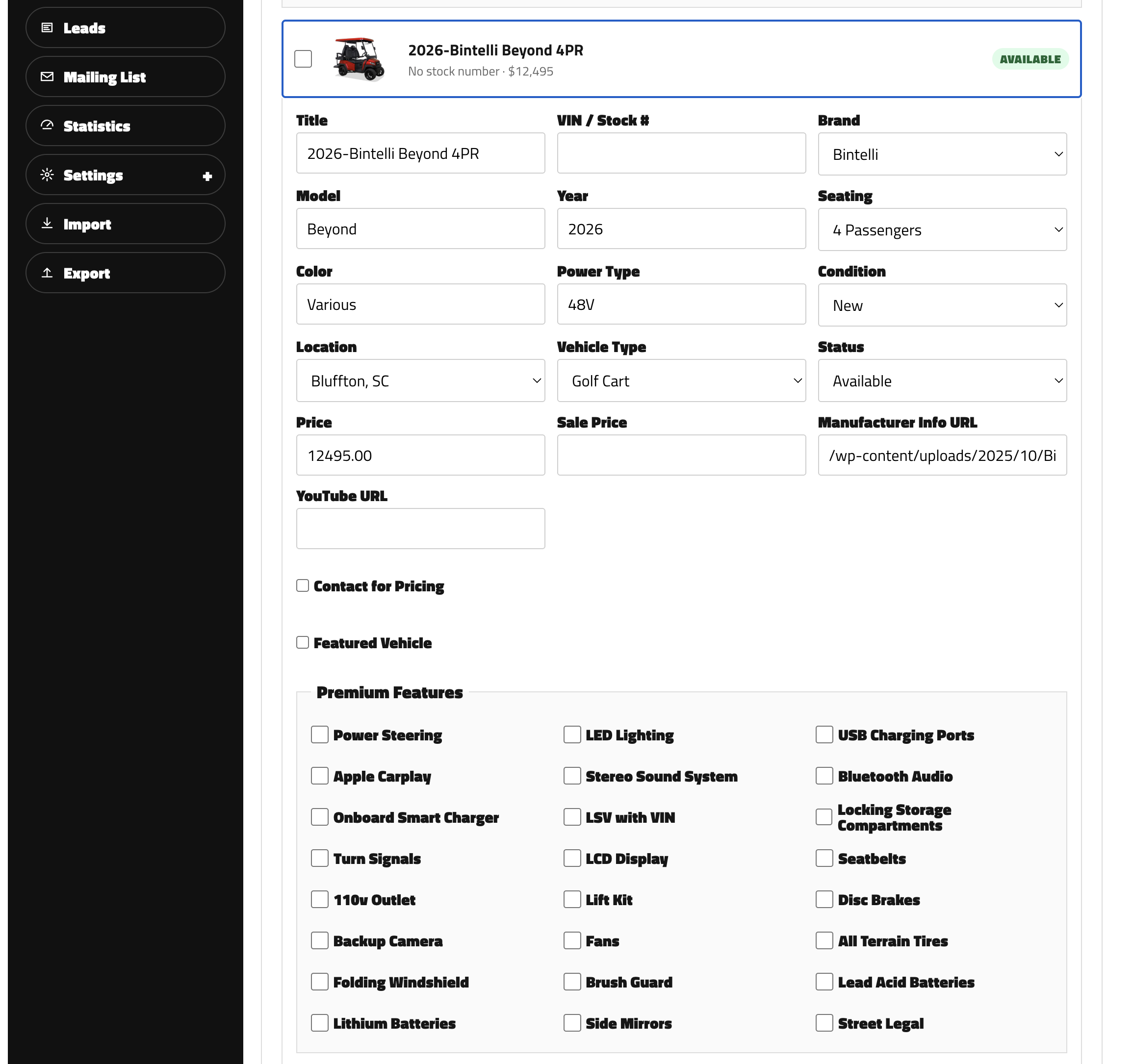 Desktop dealer portal vehicle editor