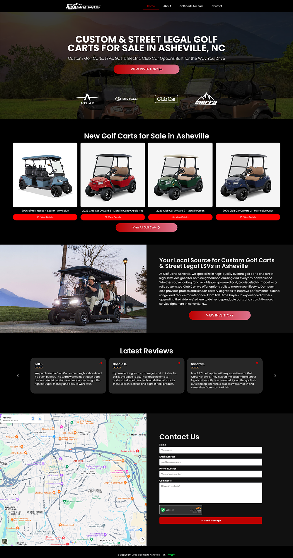 Desktop example of a golf cart dealership website designed by Bugglo