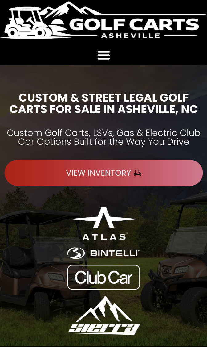 Mobile example of a golf cart dealership website designed by Bugglo